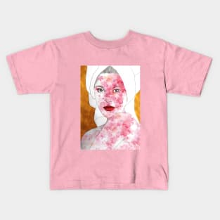 Original golden woman portrait with flowers Kids T-Shirt